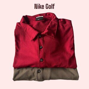 Nike Fit Dry Golf Shirt XXL Big and Tall Red Weave Pattern Polo Stretch SET OF 2